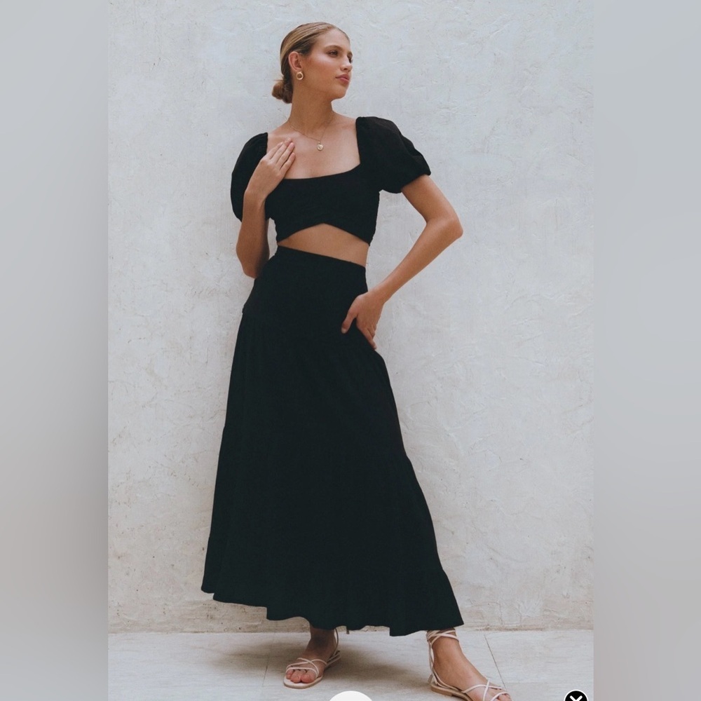 Bali Lane Handmade Luxury Casablanca NWT Elegant Black Tiered Maxi Skirt Medium